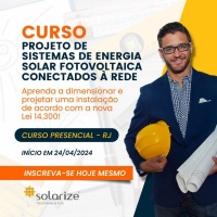 Curso Presencial no RJ: Projeto de Energia Solar Fotovoltaica Conectados à Rede, agora em abril
